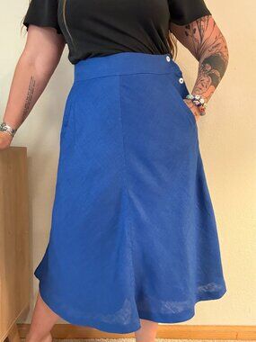 Vintage 90s Liz Claiborne Bright Blue Linen A Line Skirt M/L